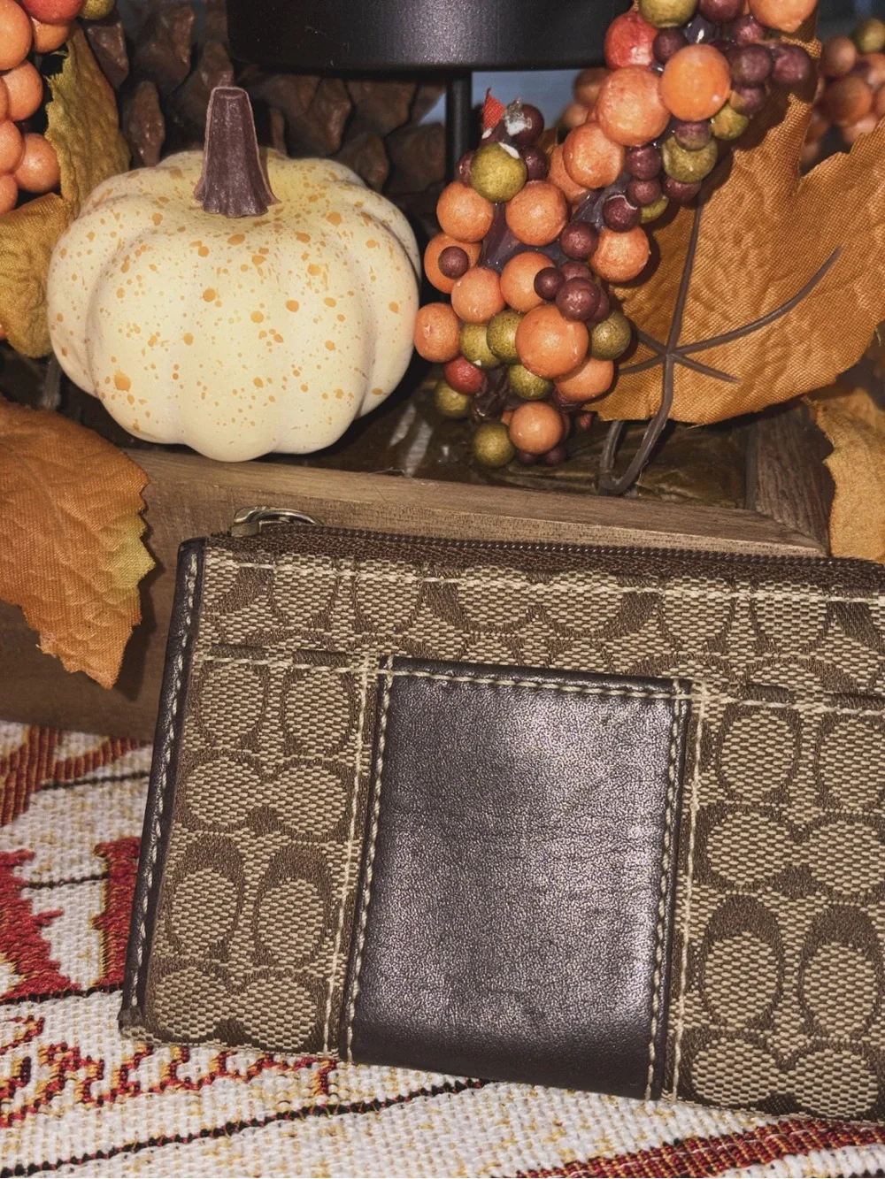 Coach Logo Zip Around Card Wallet